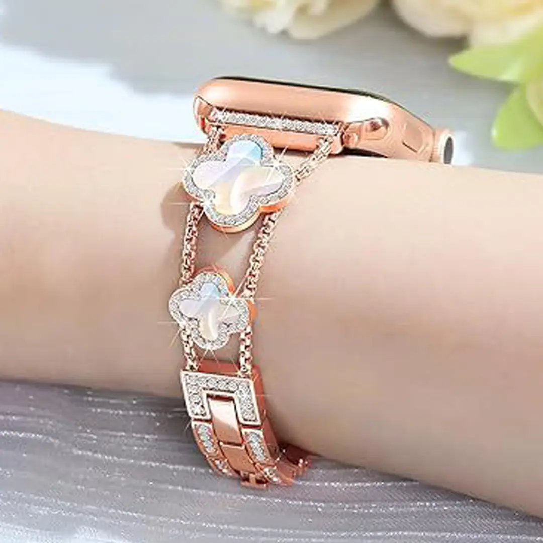 Apple Watch Metal Strap Four Leaf Clover Diamond Strap Rose Gold-42-44-45-46-49mm